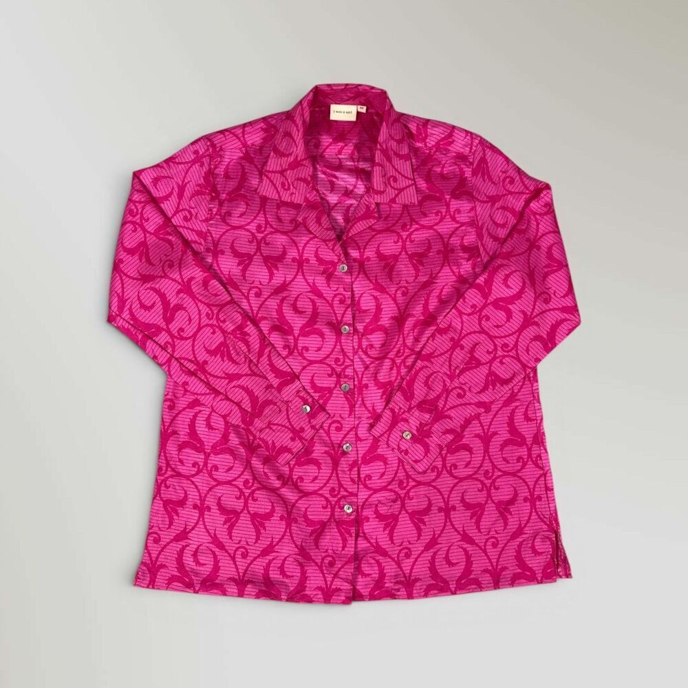I Was A Sari Womens Button-Up Resort Shirt Pink Sustainable Lightweight Size Med